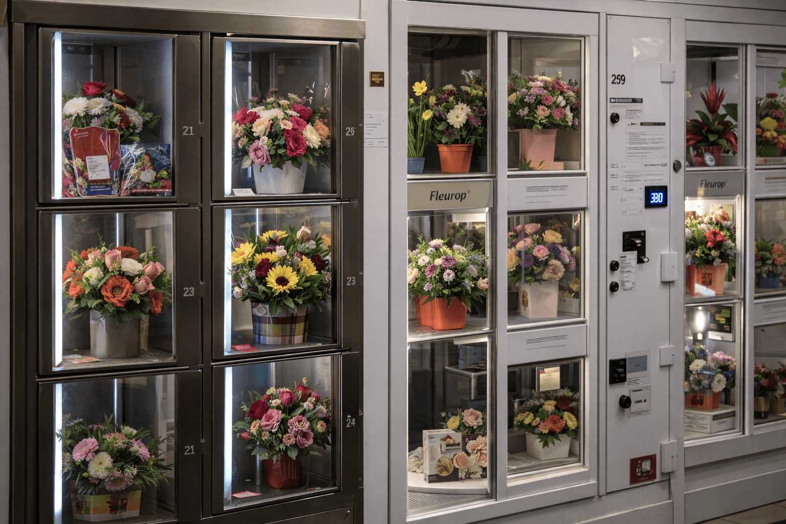 Auswahl an Sträußen, Gestecken und Premium-Sträußen im Blumenautomaten in Zirndorf