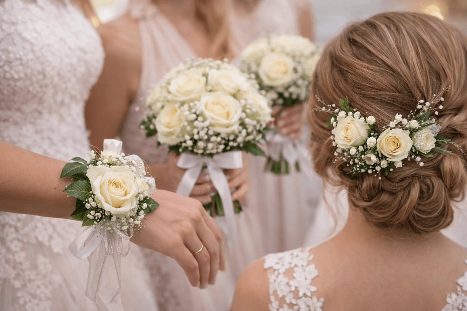 Anstecker, Haarschmuck und Brautjungfern Blumen – Hochzeit Zirndorf